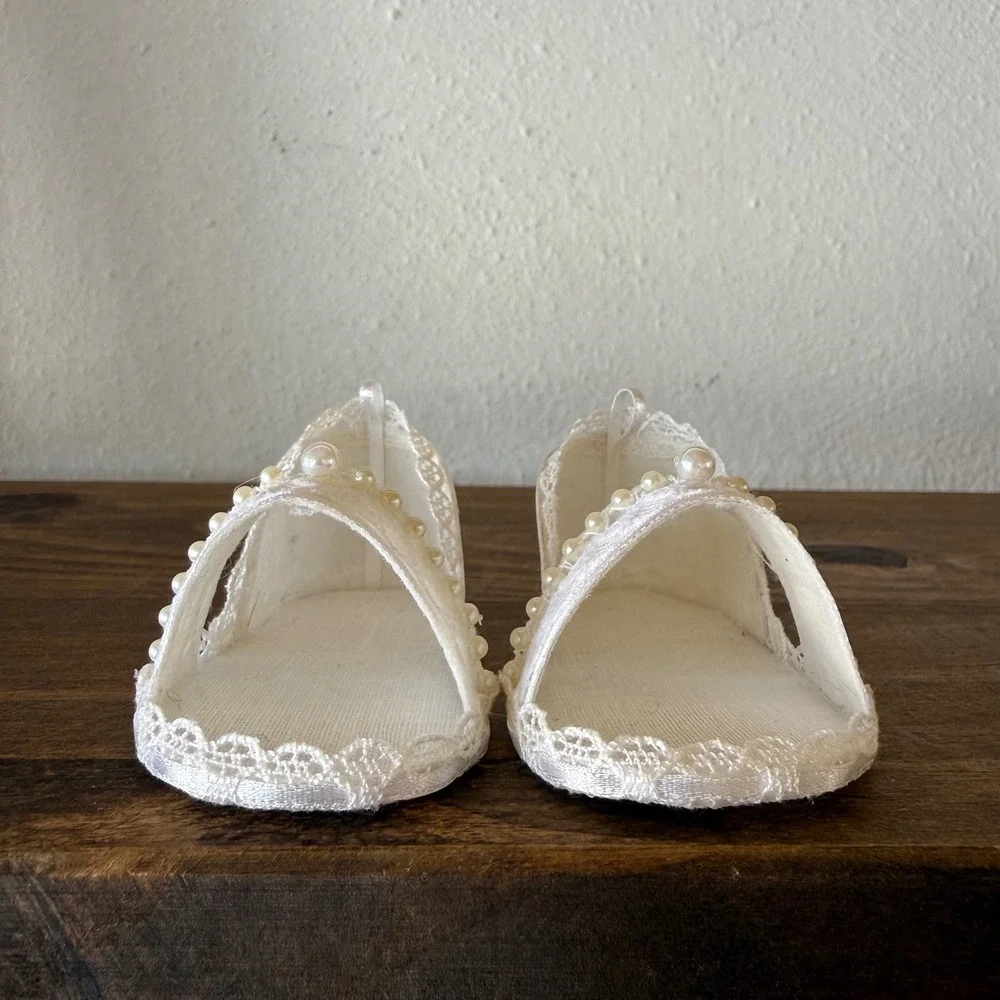 Baby Christening Baptism Shoes Headband Set White Lace Pearl Newborn Doll